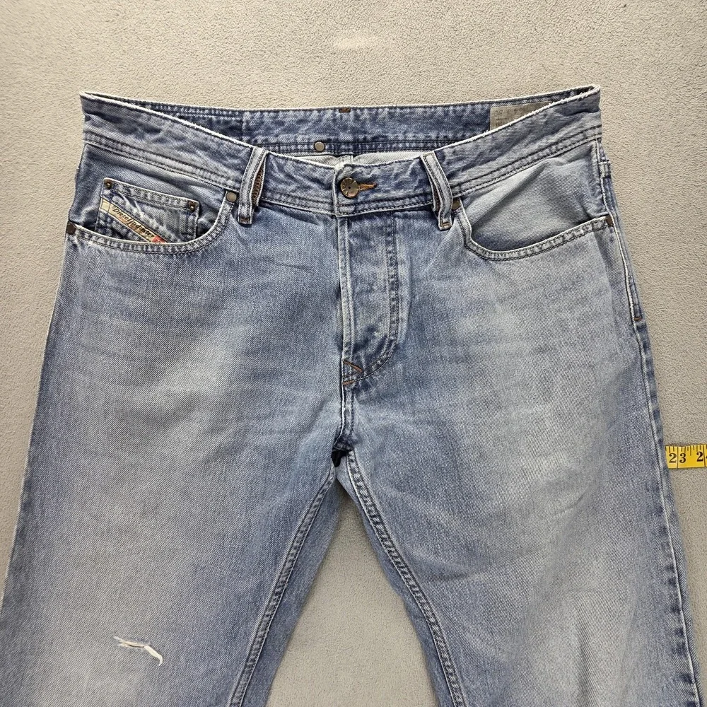 Diesel Jeans Mens 34x30 Blue Larkee Regular Straight Distressed Button Fly 0800Z